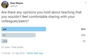 Are there any opinions you hold about teaching that you wouldn't feel comfortable sharing with your colleagues/peers?